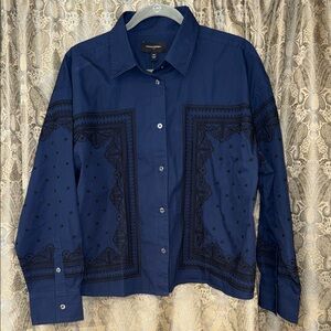 NWT Cotton Banana Republic Dark Blue Embroidered Button Up